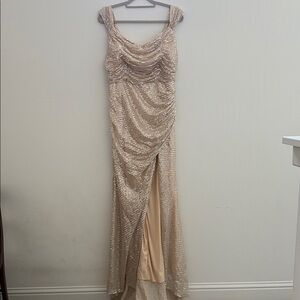 Gold Embellished Maxi Gown with Cowl Neck